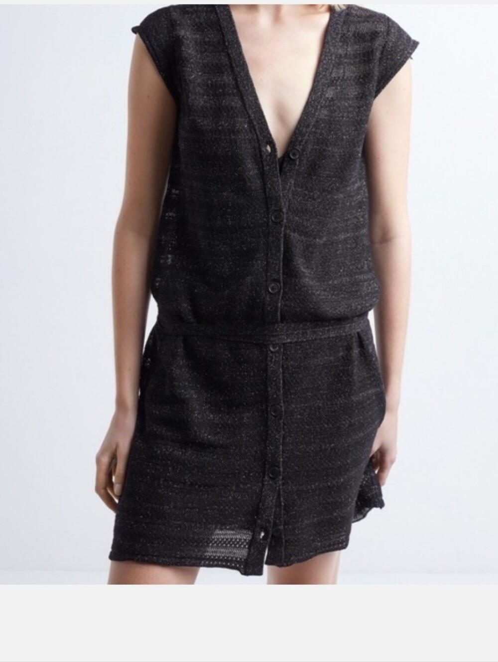 NWT ZADIG & VOLTARIE Cardigan/dress Small Black Knit Tie-Back Mini Dress
